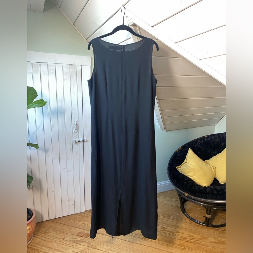 Valerie Stevens 100% Silk Black Long Dress With Floral Print Large Petite - Picture 5 of 10